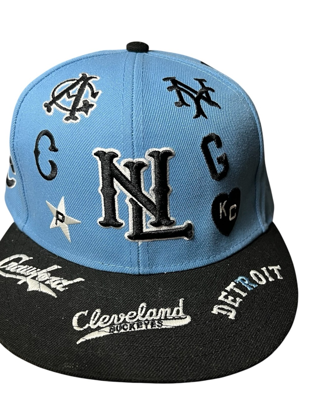 EBBETS FIELD FLANNELS NEGRO LEAGUE ALL OVER LOGO FITTED HAT RARE SIZE 7 1/8